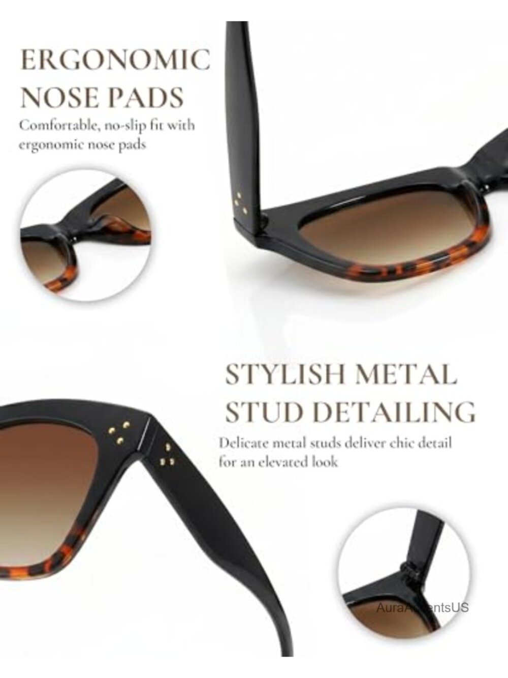 Oversized Cat Eye Sunglasses Rivet Thick Frame UV400 Gradient Lens Summer - Picture 4 of 6
